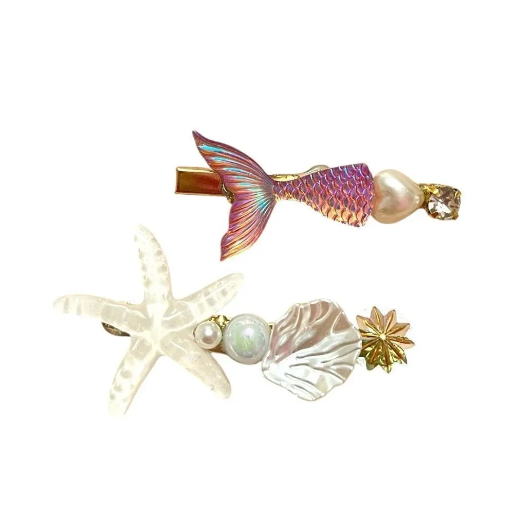 White Iridescent Mermaid and Starfish Alligator Hair Clips